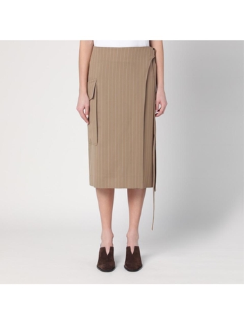 빅토리아베컴 SS25 Victoria Beckham Sand-coloured pinstriped wrap skirt 1125WSK006039AWO Beige