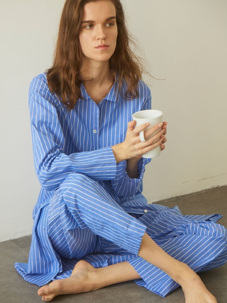 100% Cotton Pajamas for Unisex (Striped-Blue Dress)