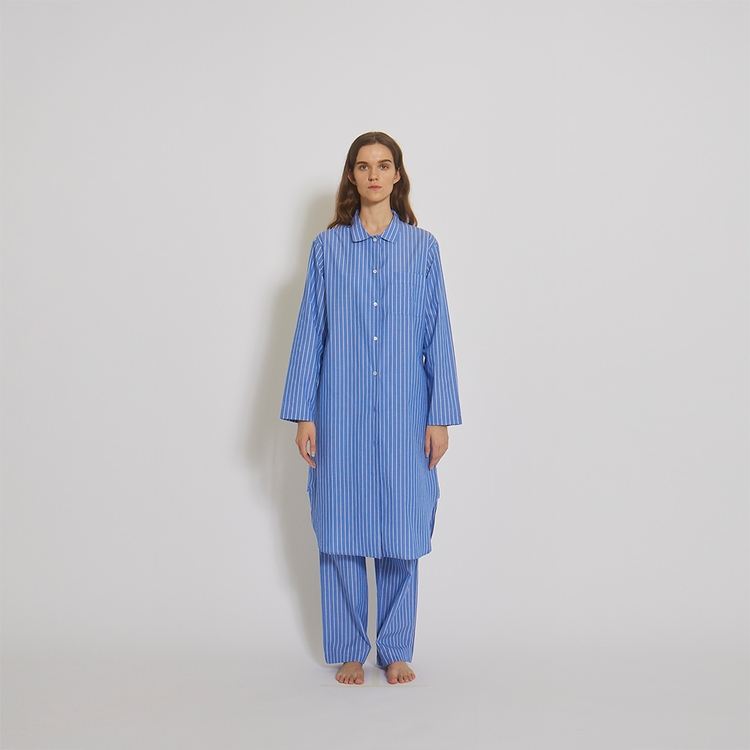 100% Cotton Pajamas for Unisex (Striped-Blue Dress)