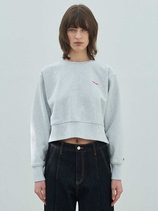 HAND STITCH CROP SWEATSHIRTS_LIGHT GREY