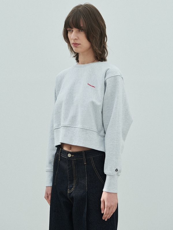 HAND STITCH CROP SWEATSHIRTS_LIGHT GREY