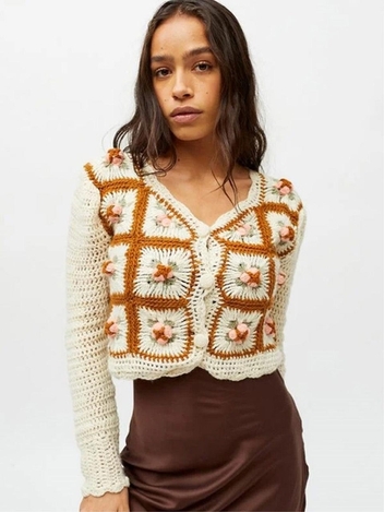 Telma Crochet Wool Cardigan - Cream