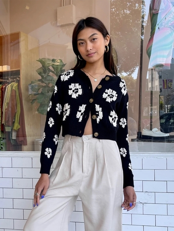 Vera Knit Cardigan - Black/White