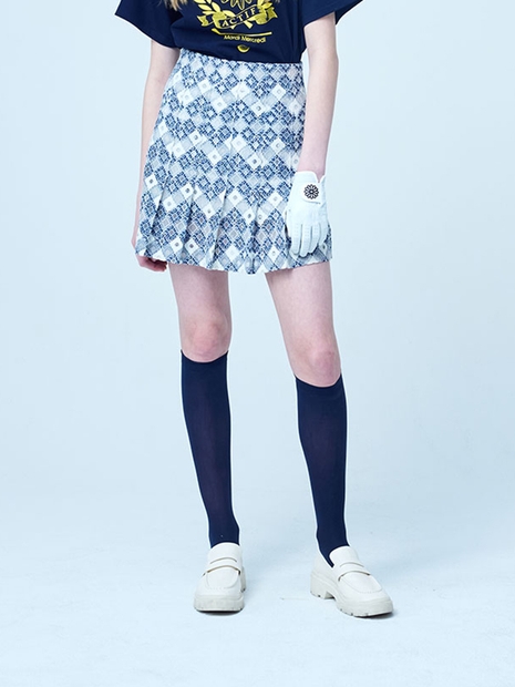 LACE PLEATS SKIRT_BLUE