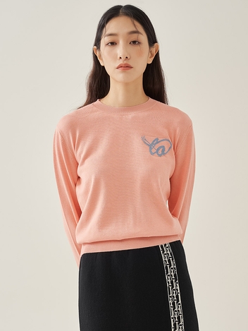 Women Two Tone Logo Point Crewneck_Pink