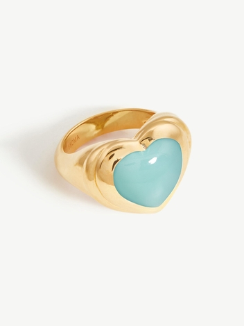 Jelly Heart Gemstone Ring | 18ct Gold Plated/Aqua Chalcedony
