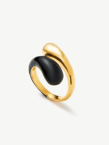 Squiggle Two Tone Enamel Crossover Ring | 18ct Gold Plated Vermeil/Black