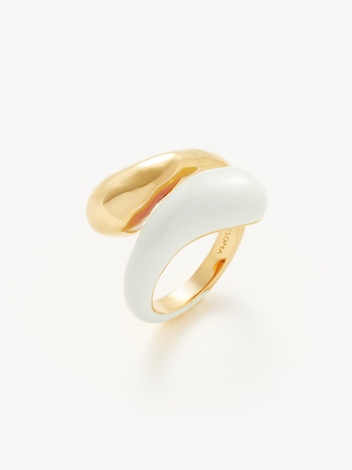 Squiggle Two Tone Enamel Crossover Ring | 18ct Gold Plated Vermeil/Bright White