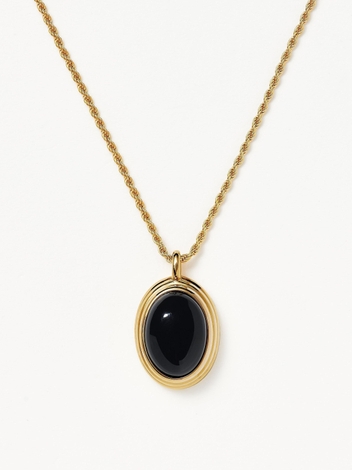Savi Ridge Oval Gemstone Pendant Necklace - 18ct Gold Plated Vermeil/Black Onyx