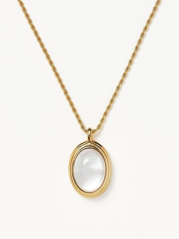 Savi Ridge Oval Gemstone Pendant Necklace - 18ct Gold Plated Vermeil/Mother of Pearl