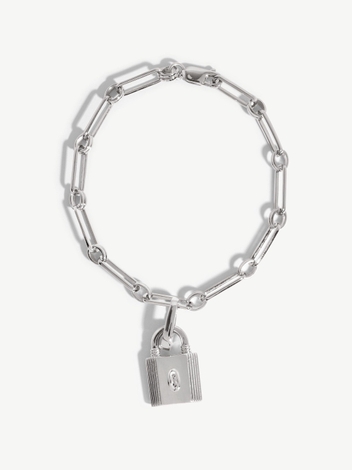 Small Ridge Padlock Aegis Chain Bracelet - Silver Plated