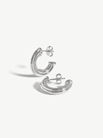 Small Ridge Hoop Earrings - Silver Plated