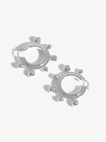 Medium Sphere Hoop Earrings - Silver Plated