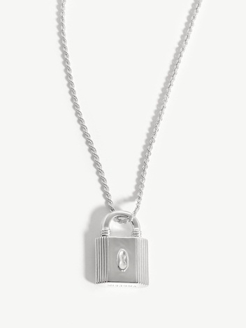 Small Ridge Padlock Necklace | Silver Plated