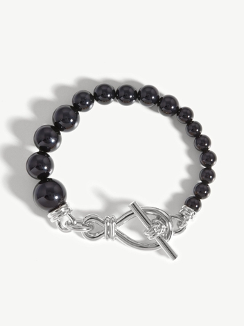Graduated Sphere T-Bar Bracelet - Silver Plated/Black Onyx