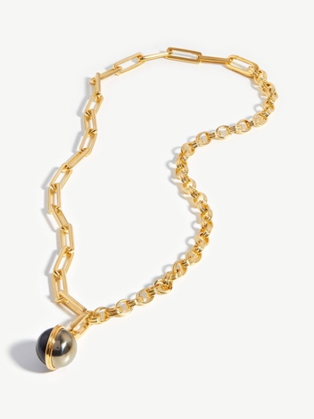 Deconstructed Axiom Sphere Chain Necklace - 18ct Gold Plated/Pyrite & Black Onyx