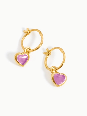 Jelly Heart Gemstone Charm Hoop Earrings