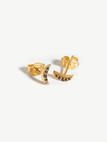 Celestial Pave Moon Stud Earrings | 18ct Gold Plated Vermeil/Black Cubic Zirconia