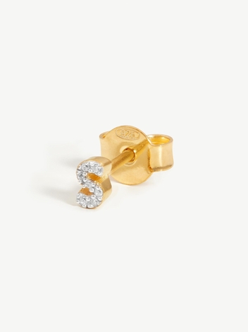 Pave Initial Single Stud Earring - Initial S | 18ct Gold Plated Vermeil/Cubic Zirconia