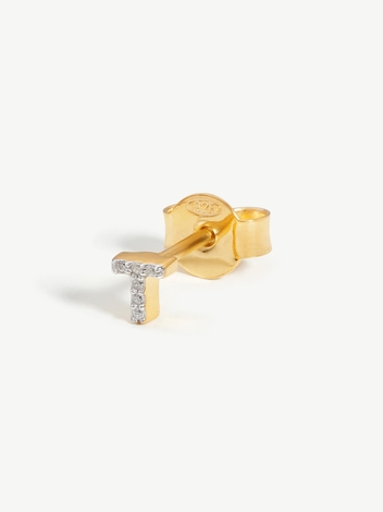 Pave Initial Single Stud Earring - Initial T | 18ct Gold Plated Vermeil/Cubic Zirconia