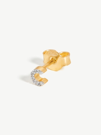 Pave Initial Single Stud Earring - Initial C | 18ct Gold Plated Vermeil/Cubic Zirconia