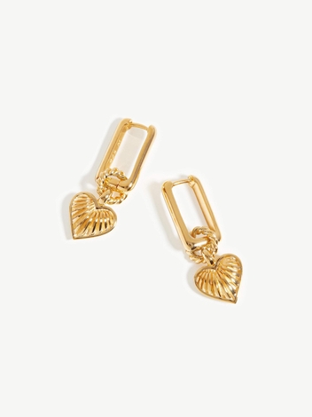 Ridge Heart Charm Earrings | 18ct Gold Plated Vermeil