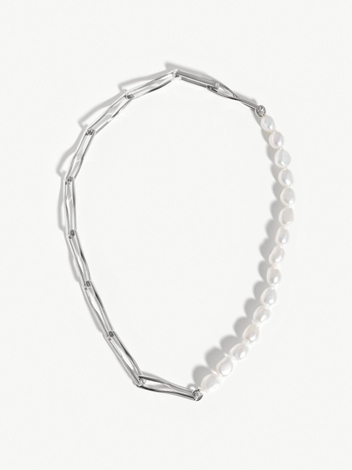 Baroque Pearl Twisted Link Necklace | Silver Plated/Pearl