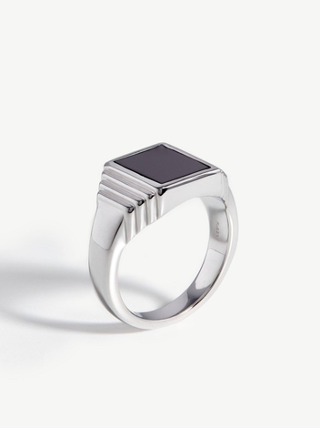 Fused Ridge Signet Ring | Sterling Silver/Black Spinel