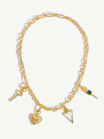 Key To Your Heart Charm Necklace | 18ct Gold Plated/Dendritic & Black Onyx