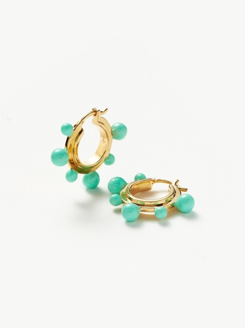 Good Vibes Neon Enamel Sphere Small Hoop Earrings | 18ct Gold Plated/Aqua