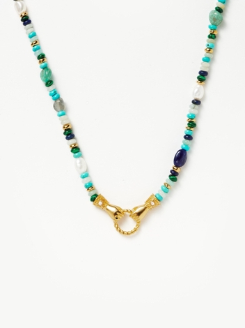 Harris Reed In Good Hands Beaded Gemstone Necklace |18ct Gold Plated/Turquoise, Lapis & Pearl