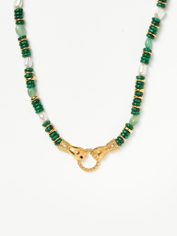 Harris Reed In Good Hands Chunky Beaded Gemstone Necklace | 18ct Gold Plated/Multi Green Gemstone & Pearl