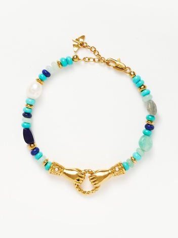 Harris Reed In Good Hands Beaded Gemstone Bracelet | 18ct Gold Plated/Turquoise, Lapis & Pearl