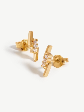 Half Pave Lightning Stud Earrings