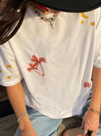 White Serafina Embroidered T-Shirt 