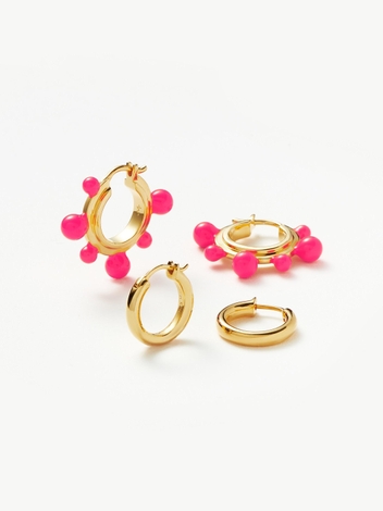 Good Vibes Hoop Earring Set | 18ct Gold Plated Vermeil/Hot Pink