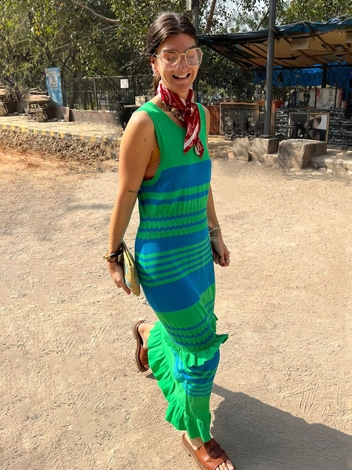 Blue And Green Knit Luxe Dress