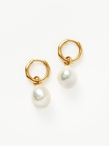 Baroque Pearl Organic Drop Mini Hoop Earrings | 18ct Gold Plated Vermeil/Pearl