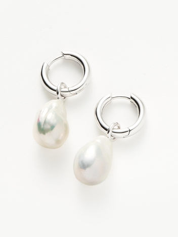 Baroque Pearl Drop Tunnel Mini Hoop Earrings | Sterling Silver