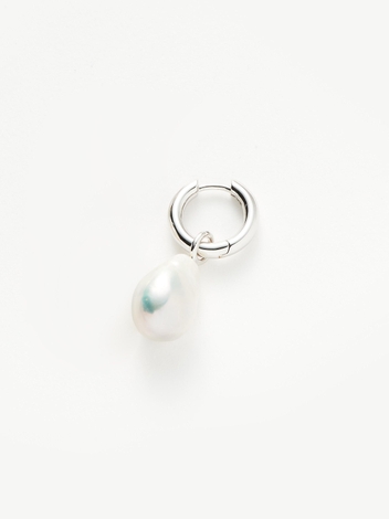Single Baroque Pearl Drop Tunnel Mini Hoop Earring  | Sterling Silver/Pearl