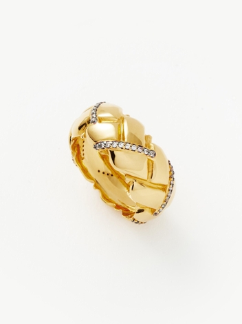 Lucy Williams Chunky Pavé Waffle Ring  | 18ct Gold Plated/Cubic Zirconia