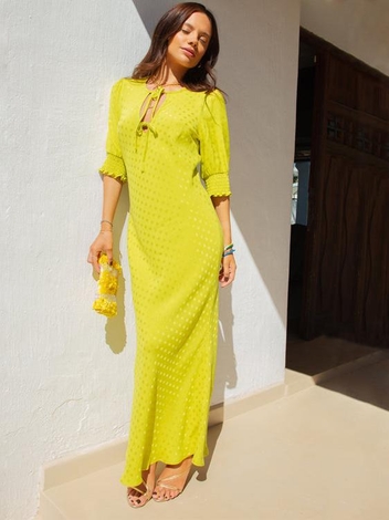 Lime Jacquard Short Sleeve Andie Dress