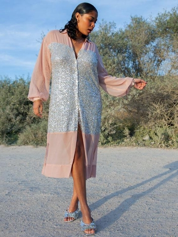 Sequin Mix Lila Shirt Dress