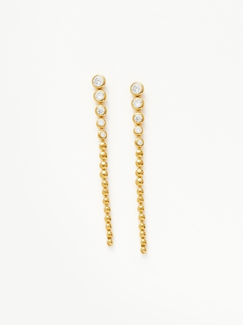 Articulated Beaded Gemstone Long Drop Stud Earrings | 18ct Gold Plated Vermeil/Cubic Zirconia
