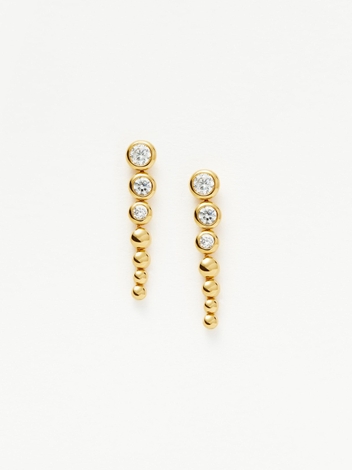 Articulated Beaded Stone Drop Stud Earrings | 18ct Gold Plated Vermeil/Cubic Zirconia