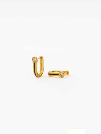 Enamel & Stone Byline Beaded Ovate Huggies  | 18ct Gold Plated Vermeil/Cubic Zirconia