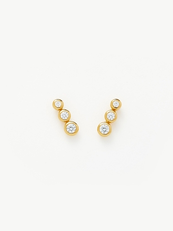 Articulated Triple Stone Stud Earrings | 18ct Gold Plated Vermeil/Cubic Zirconia
