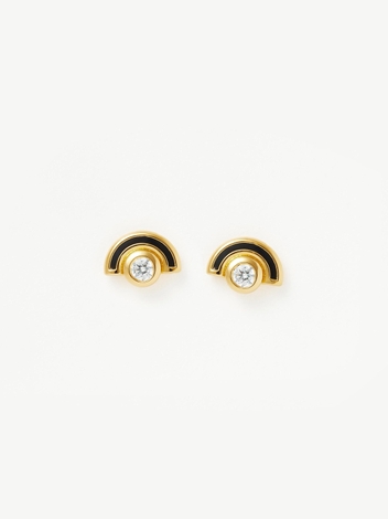 Enamel & Stone Byline Arc Stud Earrings | 18ct Gold Plated Vermeil/Cubic Zirconia