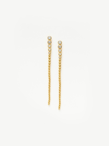 Articulated Beaded Stone Extra Long Drop Stud Earrings | 18ct Gold Plated Vermeil/Cubic Zirconia