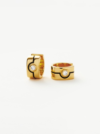 Enamel & Stone Byline Squared Small Hoop Earrings | 18ct Gold Plated/Cubic Zirconia
